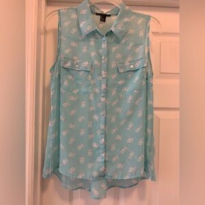 Forever 21 button up bunny print sleeveless shirt